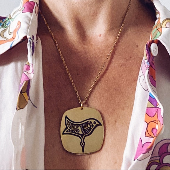 vintage modernist goldstone and enamel engraved from the 70s - Picture 2 of 8